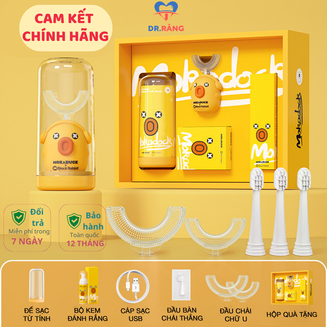 Bàn chải đánh răng điện cho bé MoKa, bàn chải điện cho bé đầu chữ U 2-9 tuổi - Giúp bé vệ sinh răng miệng hiệu quả