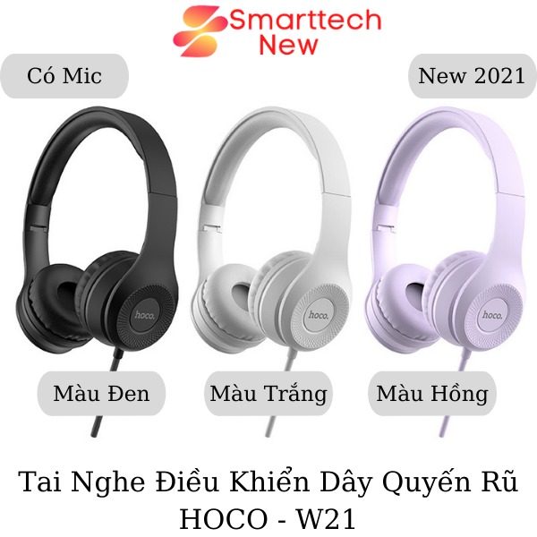 Tai nghe chụp tai hoco w21 dùng cho máy tính điện thoại laptop pc máy nghe nhạc có mic 3.5mm - dài 1,2m