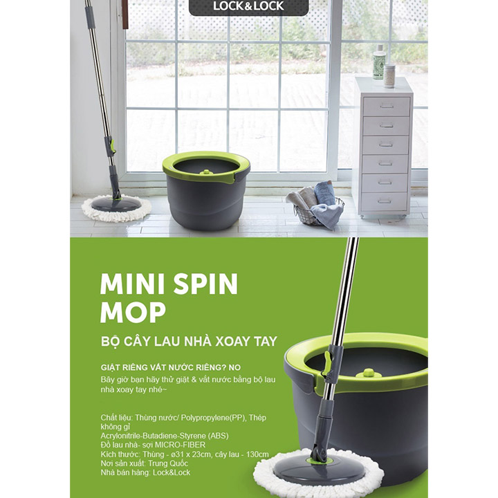 [HCM]Bộ Cây Lau Nhà Xoay Tay Mini Ettom Lock&Lock lau cực sạch chất lượng bền bỉ dễ dàng di chuyển - ETM498