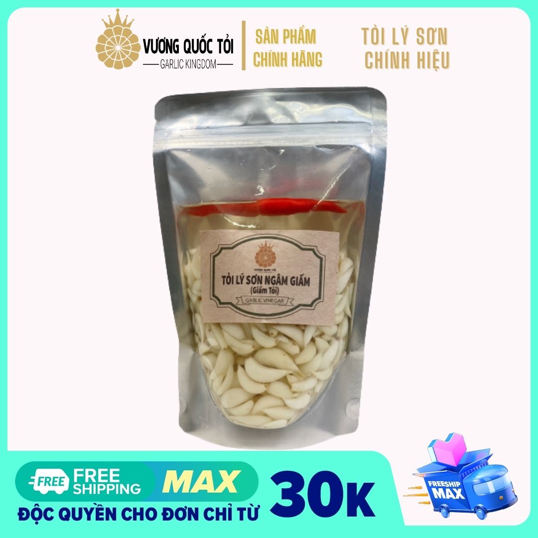 Tỏi Lý Sơn Ngâm Giấm [Giấm Tỏi] - Vương Quốc Tỏi - túi 500g- Tốt cho hệ tiêu hoá, phòng cảm cúm, viêm họng, giảm nguy cơ ung thư, tim mạch