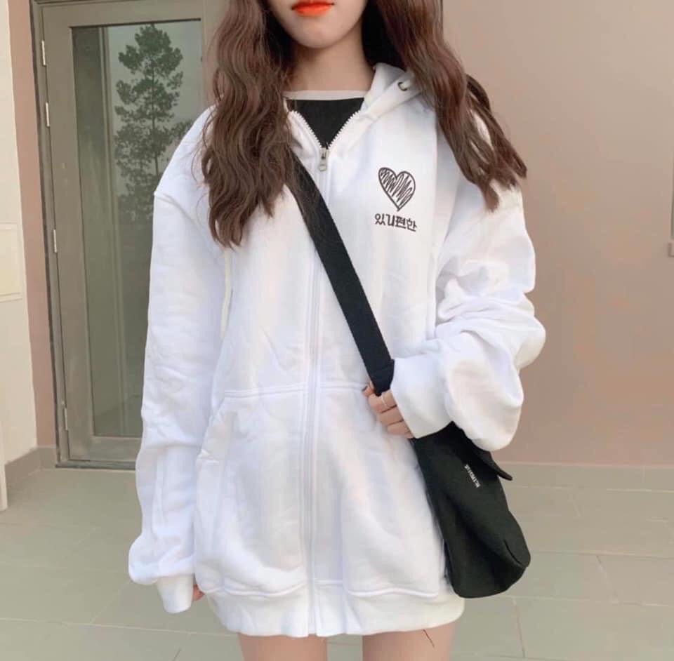 Áo Khoác Hoodie Form Rộng Khóa Kéo Trái Tim Heart Unisex đơn giản Chất Nỉ TP724