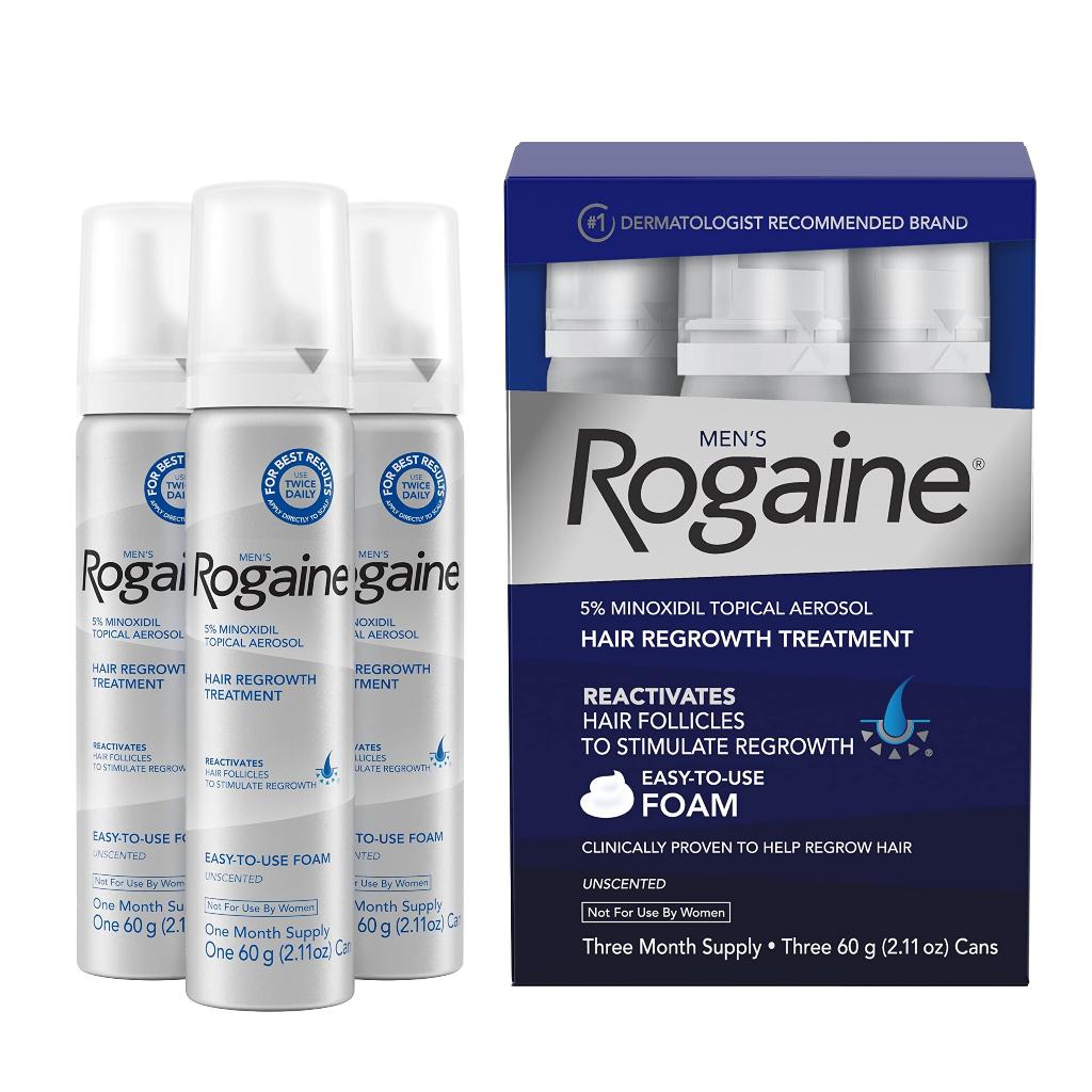 Set 3 chai kem bọt Rogaine mọc râu, tóc Nam Minoxidil 5% Foam 3x60ml
