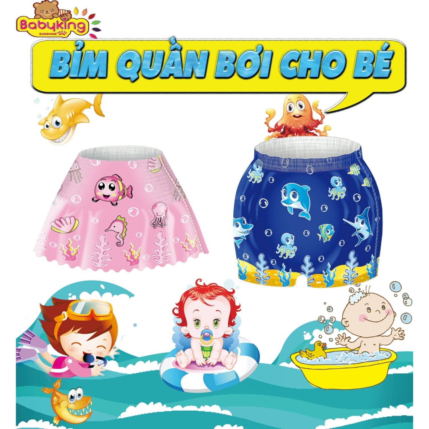 Bỉm quần bơi cho bé trai, bé gái Size L 9-14 kg, XL 12-17kg, XXL trên 15kg thương hiệu Happy Penguin