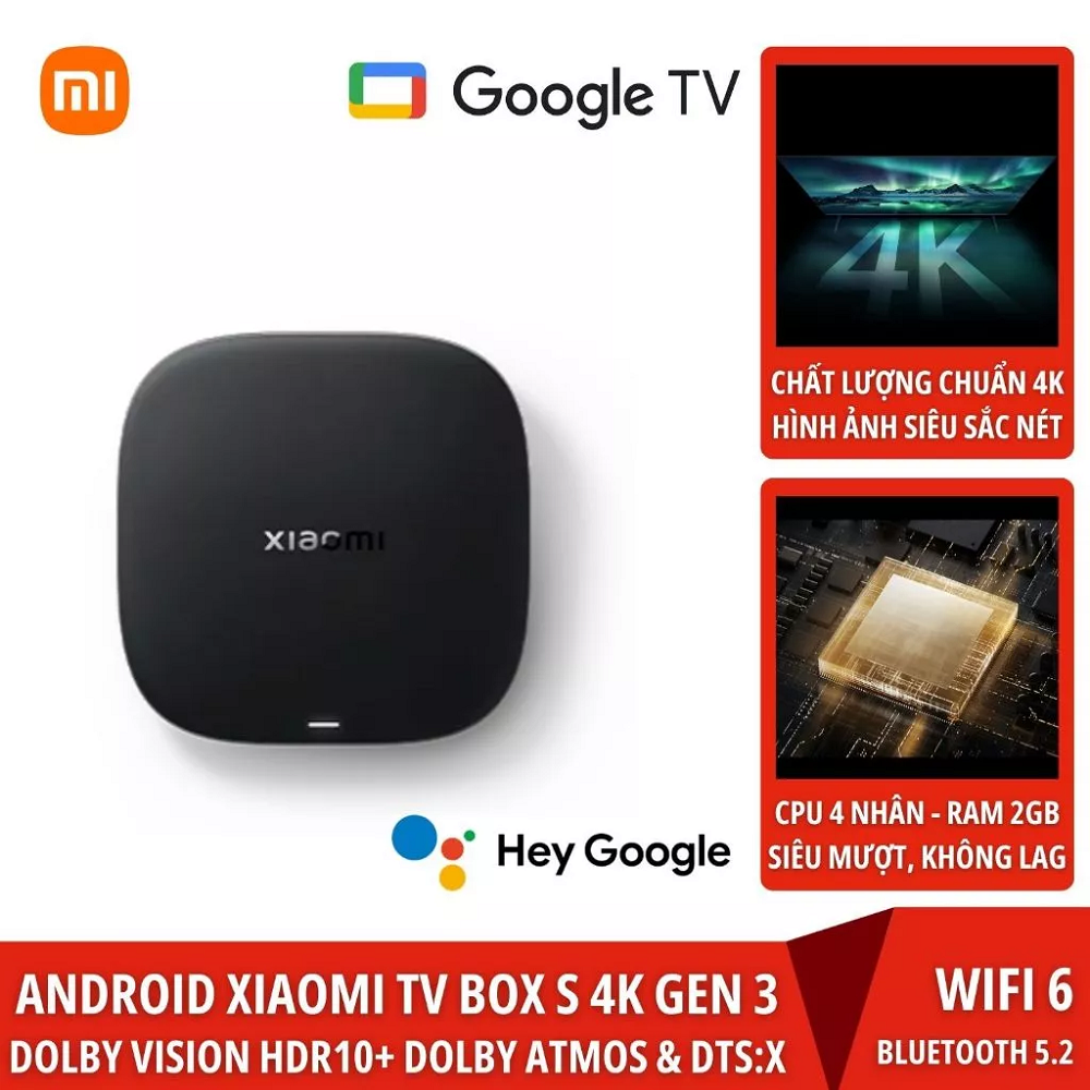 Mibox S Gen 3 Xiaomi Tivi box S 4K MDZ-32-AA Ram 2GB bộ nhớ 32GB ( google TV), Android TV MiBox S 4k Global Bản Quốc Tế