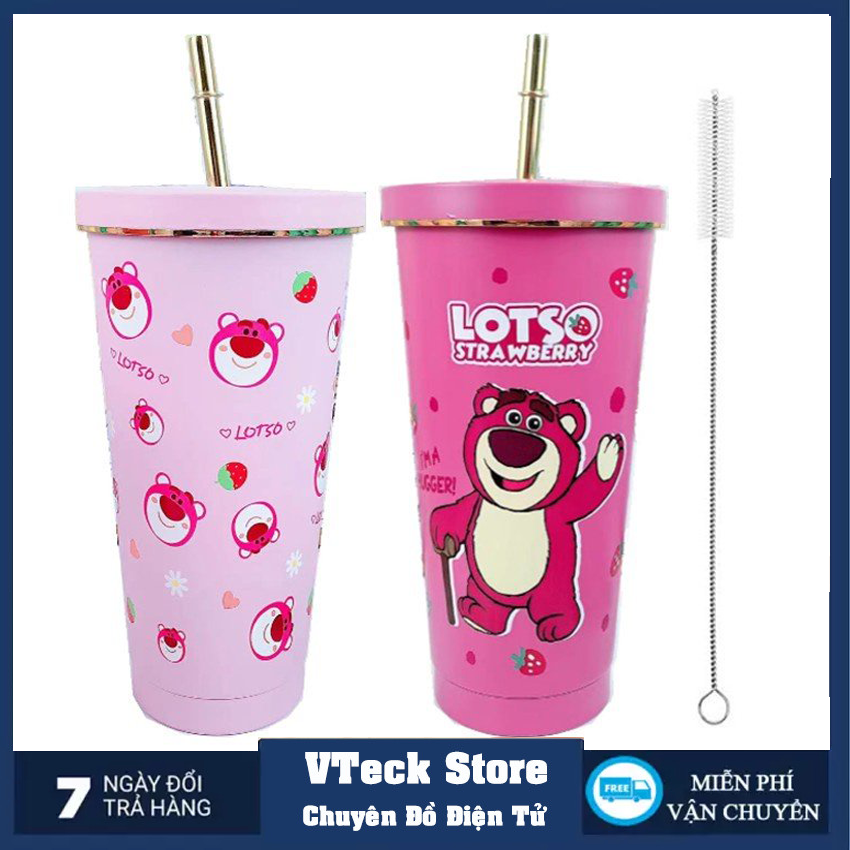 Ly giữ nhiệt lotso gấu dâu 750ml + ly giữ nhiệt gấu dâu 300ml + cốc giữ nhiệt 390ml nắp đậy bằng inox