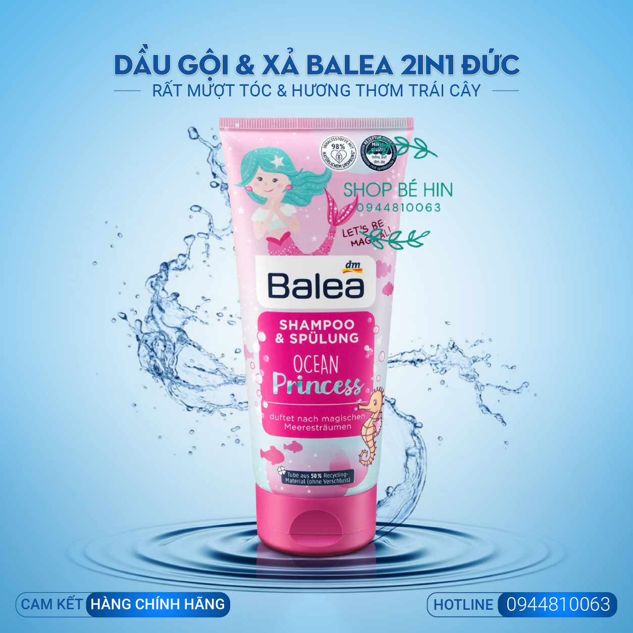 Dầu gội và dầu xả 2in1 cho bé Balea Ocean Princess Đức 200ml hương trái