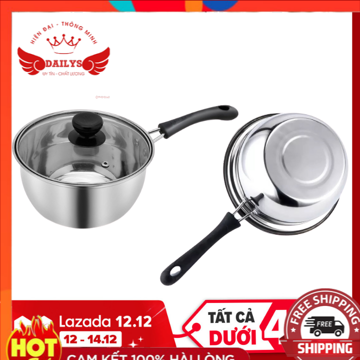 [Hàng Tốt] Nồi Nấu Bột Inox 18cm Tay Cầm Chống Nóng - Nồi Nấu Cháo Cho Bé Dùng Được Bếp Từ Tiện Dụng Dailys