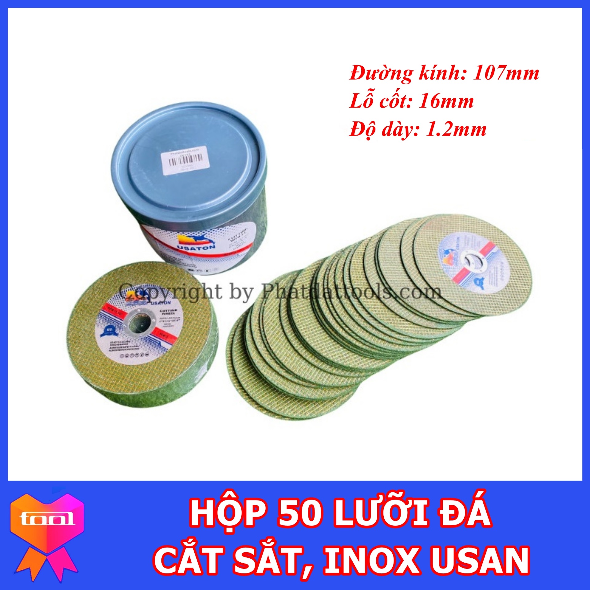 Hộp 50 viên đá cắt sắt, inox phi 100 - hàng usan chất lượng cao