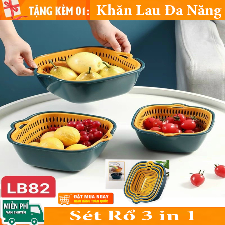 Chậu rửa rau - bô 3 chậu rửa và 3 rổ đa năng tiện dụng cho mọi nhà, chậu nhựa và rổ đủ size dùng cho nhà bếp, sét 6 món,3 rổ rửa rau, hoa quả và 3 chậu/ bát to size 20 đến 28cm-set rổ-set chậu và rổ-set 6 món rổ và chậu
