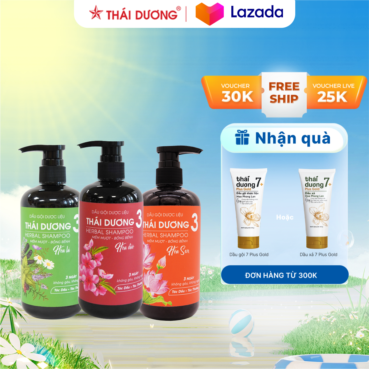 Dầu Gội Dược Liệu Thái Dương 3 ( Hoa Lá/ Hoa Đào/ Hoa Sen) Dung Tích 200Ml/500ml - Sao Thái Dương