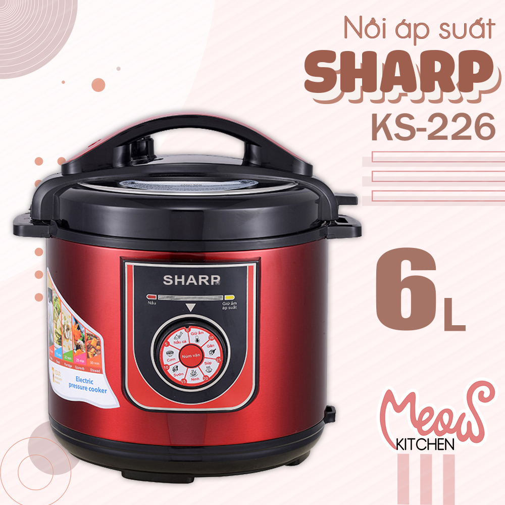 Nồi áp suất điện sharp - dung tích 6 lít - điều khiển cơ - nồi áp suất sharp ks226 - nồi nấu chậm - nồi hầm điện -bảo hành 12 tháng