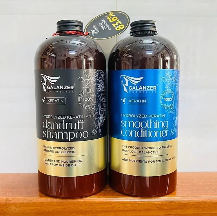Bộ dầu gội xả galanzer keratin phục hồi mềm mượt - dưỡng ẩm - hỗ trợ sạch gàu dầu bết 1000ml