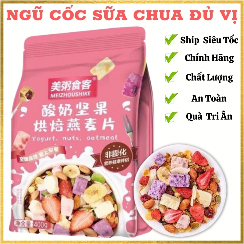 Ngũ cốc sữa chua ăn kiêng giảm gói 400g - Đài Loan túi zip tiện lợi, dành cho ăn sáng, ăn kiêng, giảm cân, ngũ cốc ăn sáng, ngũ cốc tăng cân cho người gầy, ngũ cốc nhật bản