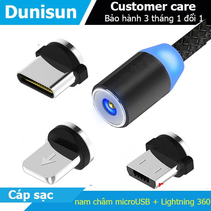 Cáp sạc từ hít nam châm dài 2 mét cho Android và iPhone 360 độ dây dù,có LED