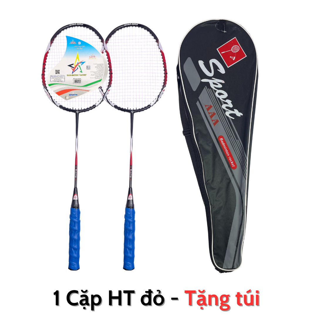 Cặp vợt cầu lông ht màu đỏ liên hiệp thành, khung vợt làm bằng thép mạ crom, lưới căng 9kg