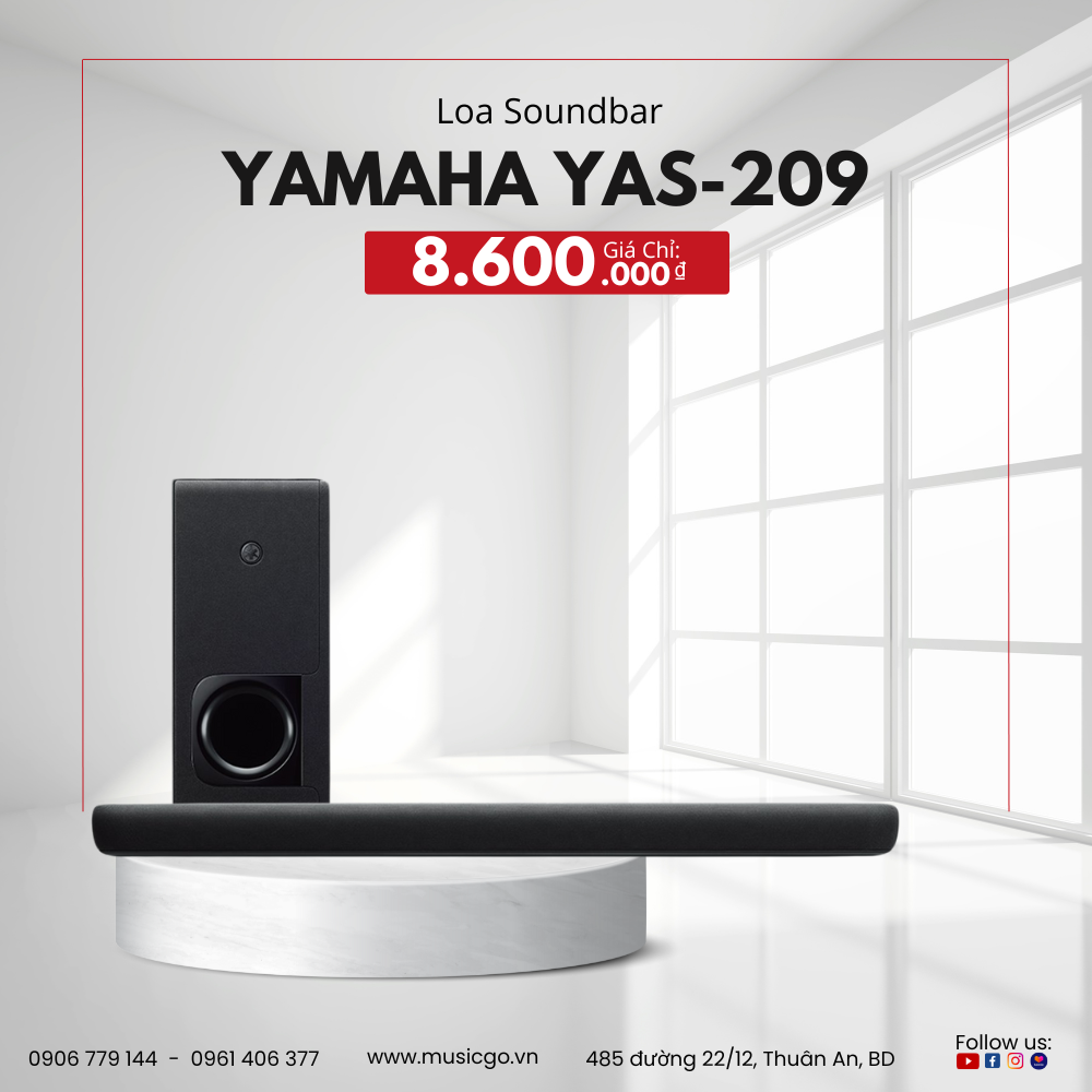 Loa Soundbar Yamaha YAS-209 | Công Nghệ DTS Virtual:X | LOA SIÊU TRẦM KHÔNG DÂY | Blueooth 5.0 | Công Suất 200W | HDMI, OPTICAL