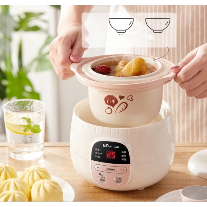 Nồi Nấu Cháo chậm Bear 4 trong 1 Dung Tích 1lit,nồi hầm,Nồi Hầm Cách Thủy Đa Năng, nồi chưng yến ,nồi hầm đa năng,Hầm Gà, Ninh Xương,Nấu Hấp Đồ Ăn Siêu Tiện Lợi Không Cháy Không Trào,ruột nồi bằng lõi sữ, an toàn ,sang tọng