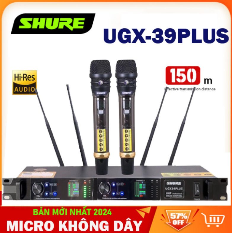 { PHIÊN BẢN MỚI 2024 } Micro Không Dây SHURE UGX39 PLUS  - Micro Sự Kiện , Karaoke Gia Đình  Công Nghệ Mới, Bắt Sóng UHF Cực Xa 150m, Dò Sóng Sạch,  Độ Nhạy Cao,Thu Âm Tốt, Lọc Tiếng EQ , Sáng Tiếng. Chống Hú/Rít. Cảm Biến  Gia Tốc Tự Ngắt