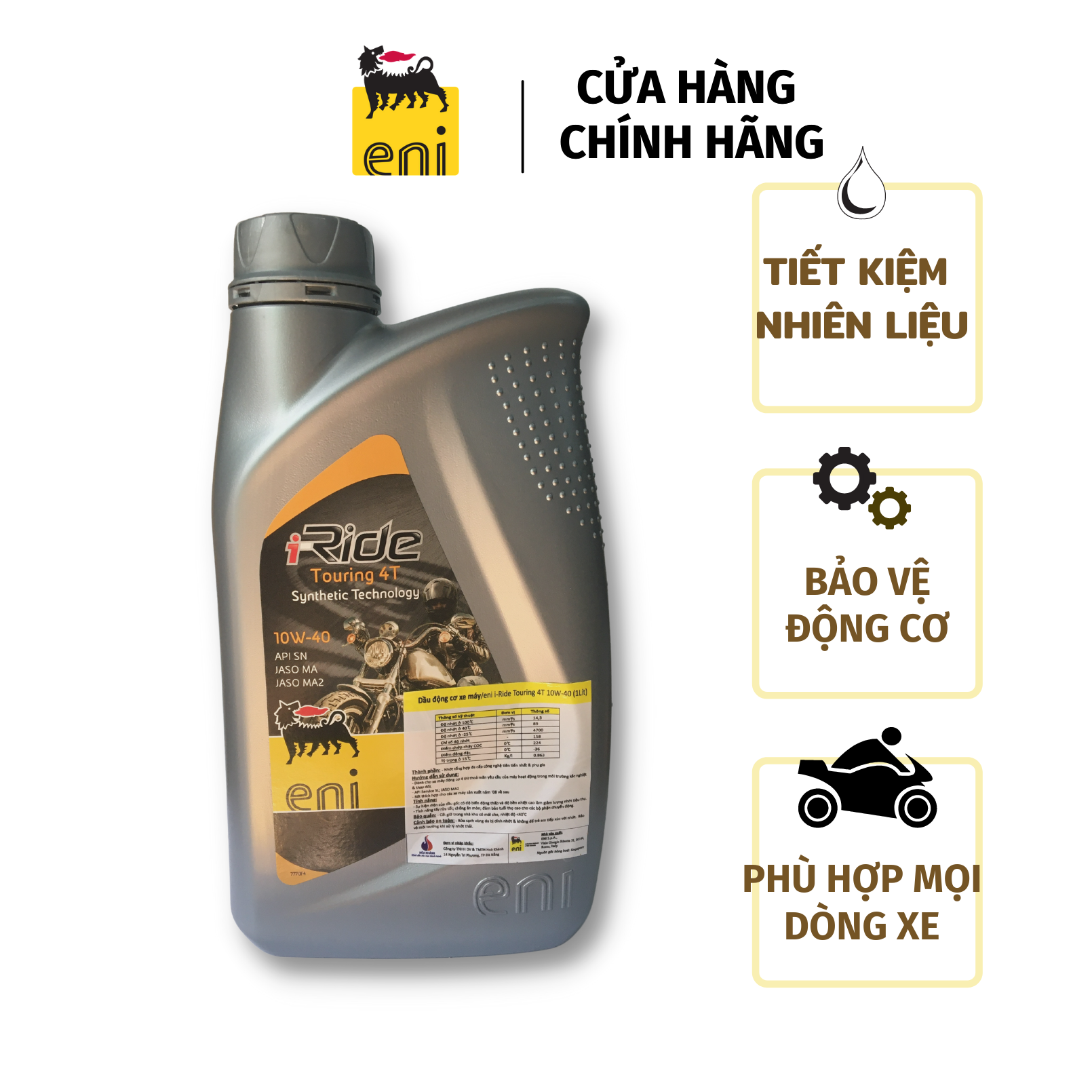 Dầu nhớt Eni touring 10w40 cho xe ga và xe số: hàng nhập khẩu 1 Lít - TRing10w40