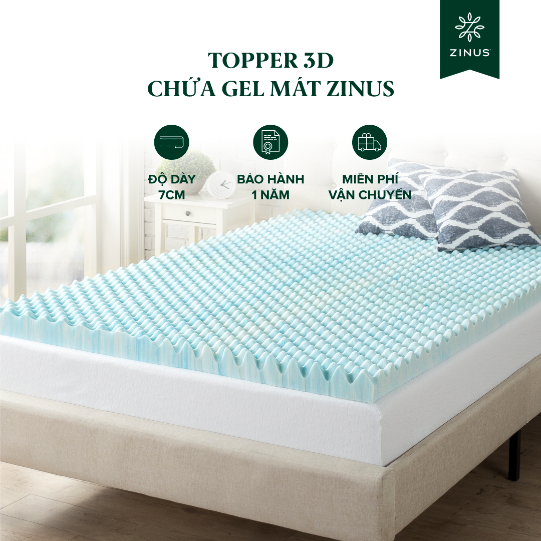 Topper Cao Su Non 3D Gel Mát 7cm Zinus - 3in Swirl Gel Memory Foam Air Flow Topper