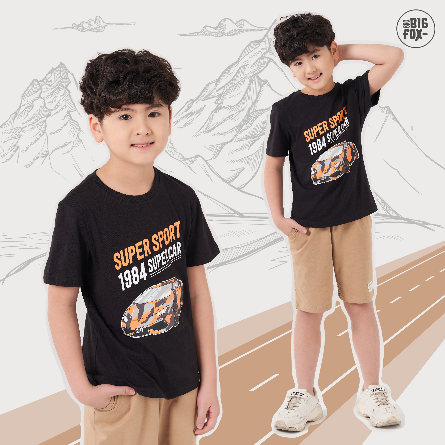 Bộ bé trai size đại, đồ bộ cộc tay cho bé chất cotton phong cách Âu Mỹ hình in ÔTô Supper Sport 10 – 38kg QATE