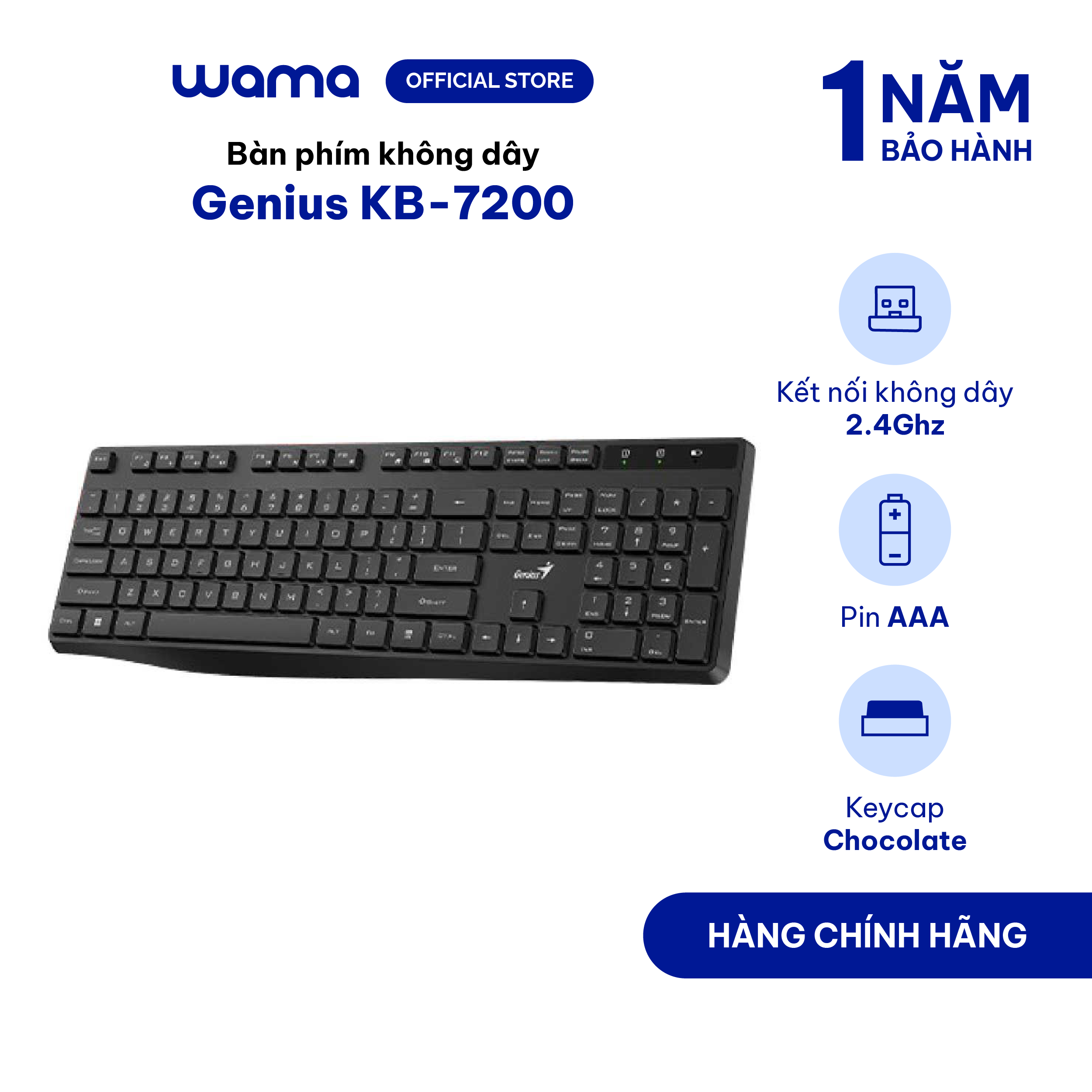 Bàn phím không dây genius kb-7200 màu đen full size, usb 2.4ghz có phím số pin aaa 11 phím chức năng - bảo hành chính hãng 1 đổi 1 trong 1 năm