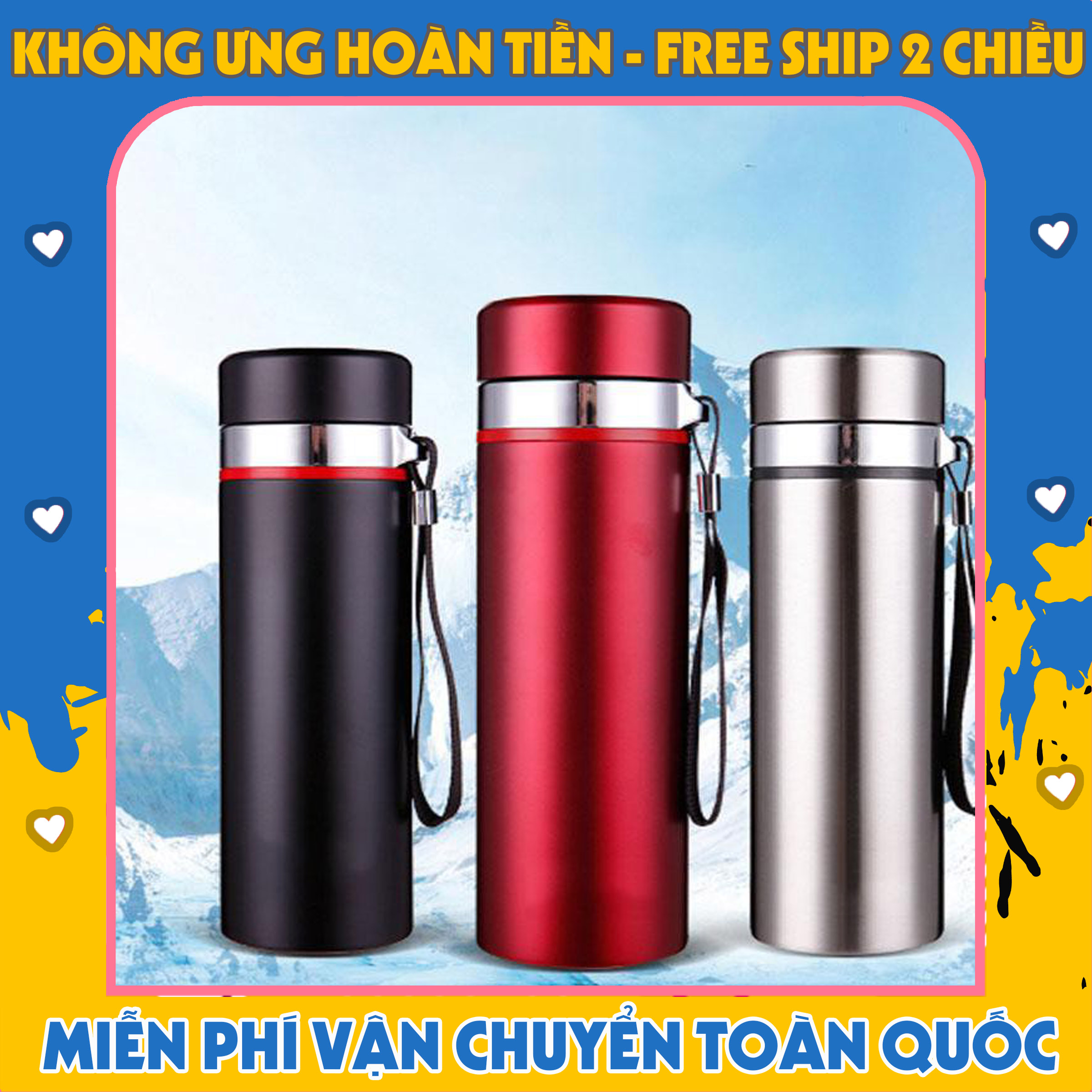 Bình giữ nhiệt cao cấp inox 304 thể tích 1000ml Có lưới inox chắn đá