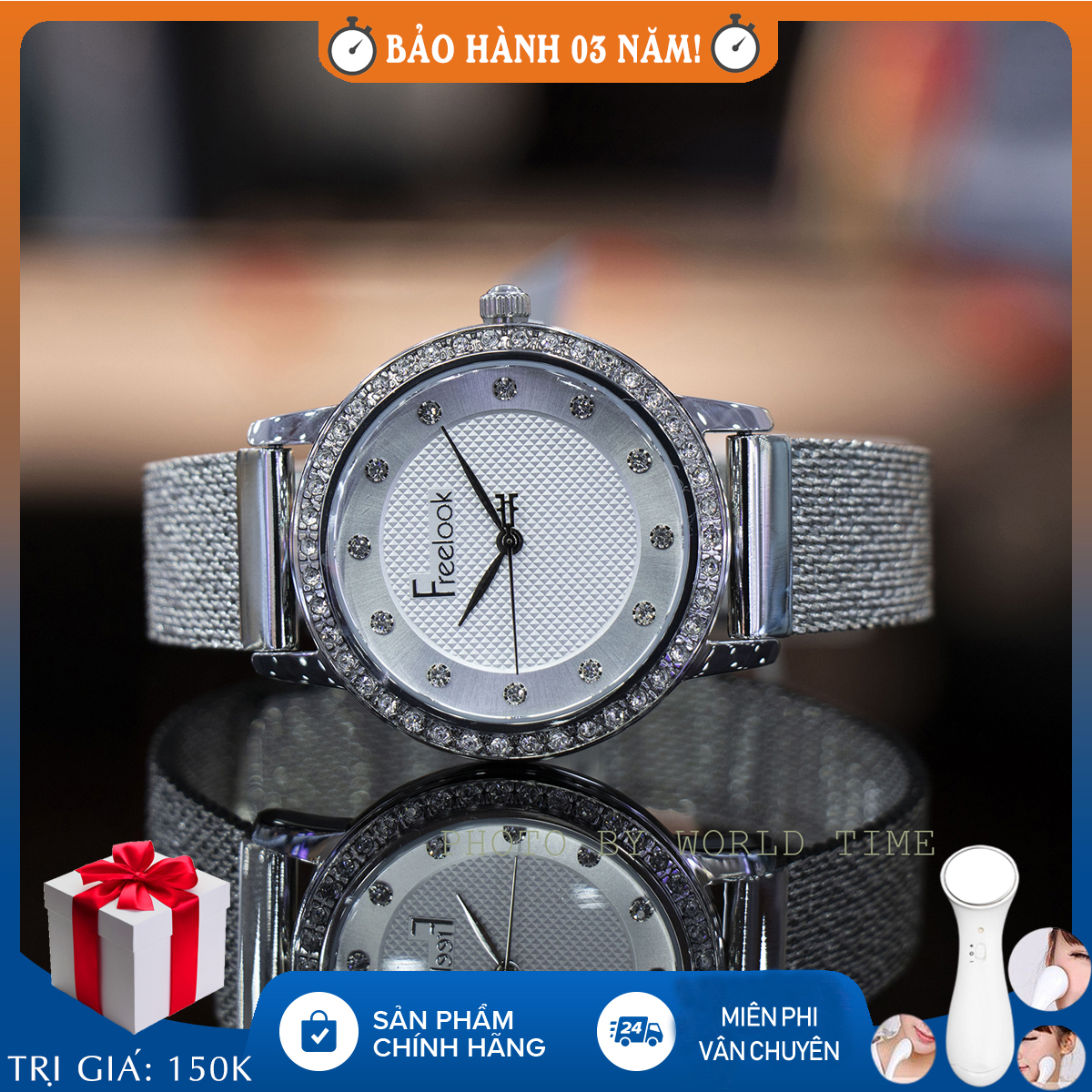 Đồng hồ nữ Freelook FL.1.10044, mặt kính Mineral, chống xước, chống nước, dây thép