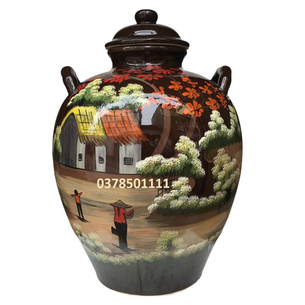 Vò đựng nước vẽ cảnh đồng quê