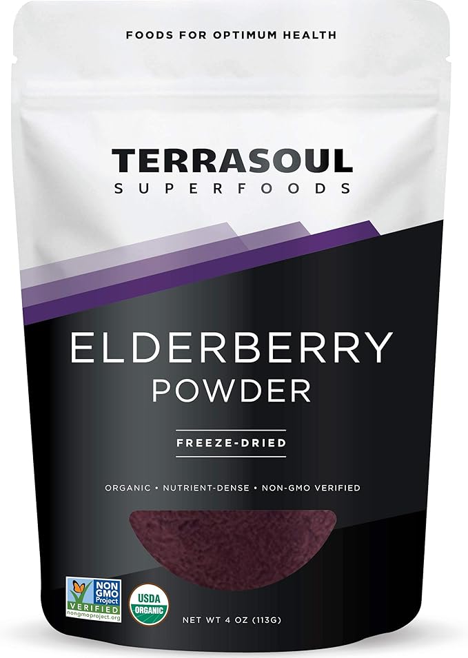 Bột quả Cơm Cháy hữu cơ Terrasoul Superfoods (Organic Elderberry Powder) - 113gr