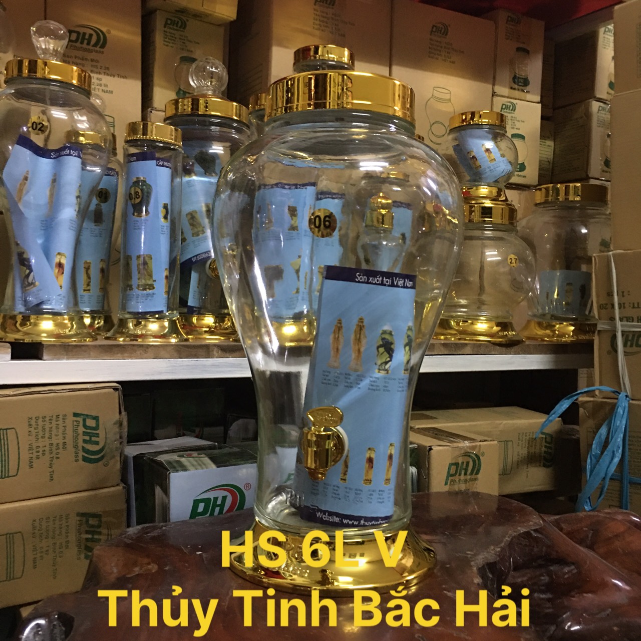 BÌNH THỦY TINH VÀ HŨ TINH NGÂM RƯỢU HS6L CÓ VAN - THỦY TINH BẮC HẢI