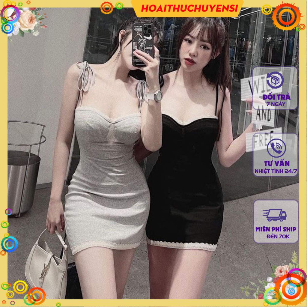 Váy body 2 dây viền ren có đệm ngực khóa lưng siêu yêu dvq