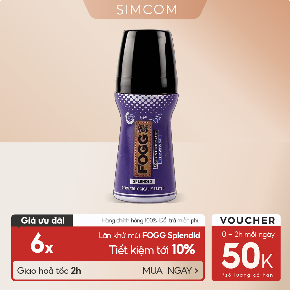 Lăn khử mùi hương nước hoa FOGG Splendid 50ml, chính hãng dubai, dành cho nữ, dùng để lăn nách, giảm thiểu mùi cơ thể, lưu hương lâu 4-5 tiếng, khử mùi 48h, không kích ứng da, không thâm nách, không ố áo, Simcom
