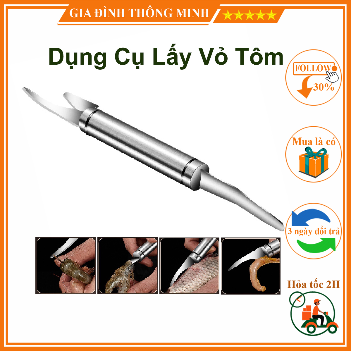 Dụng Cụ Lột Bóc Vỏ, Lấy Chỉ Tôm, Làm Lòng Gà, Đánh Vảy Cá - Sơ Chế Thức Ăn 2 Đầu Đa Năng- Tiện Dụng