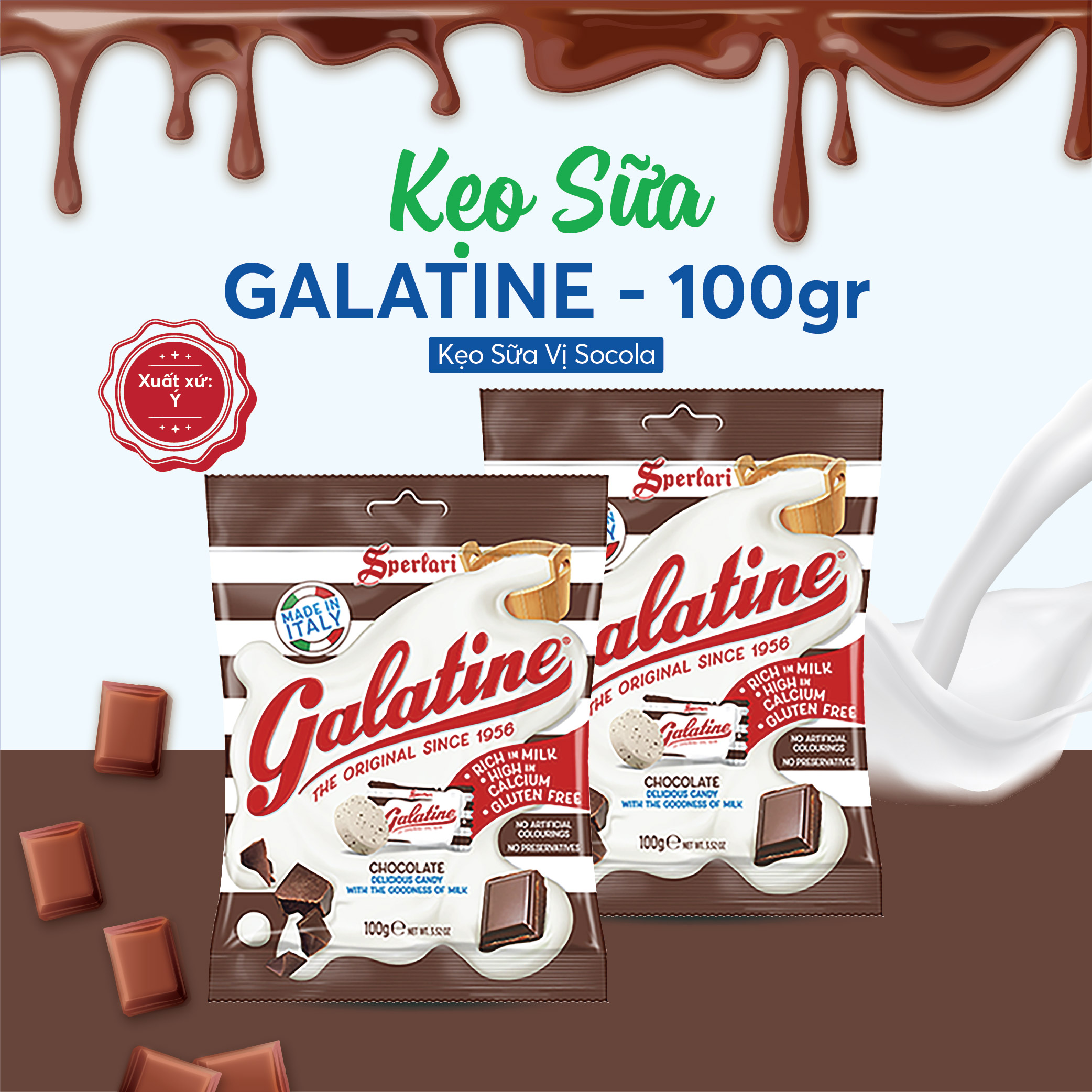Kẹo sữa vị socola Galatine 100g