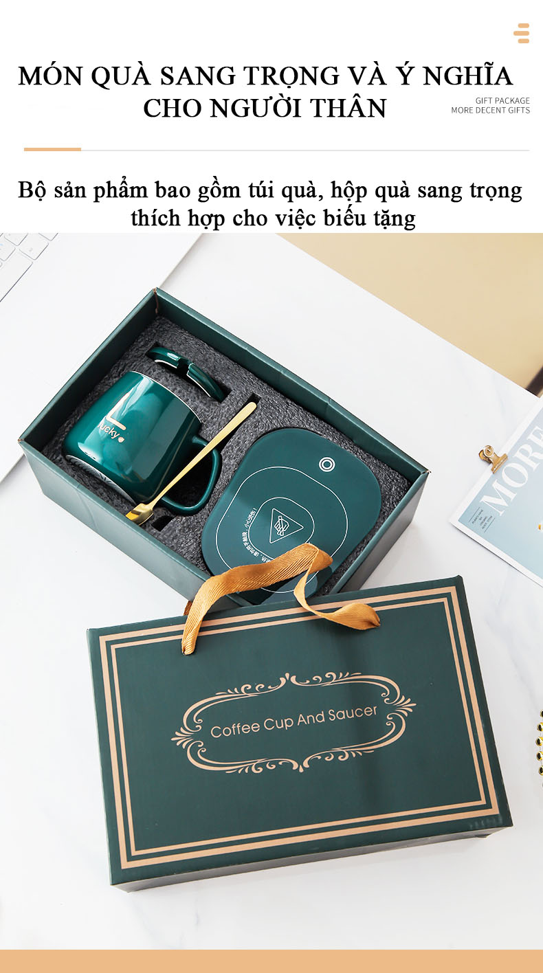 Đế hâm nóng đồ uống kèm cốc sứ cao cấp-Máy hâm nóng sữa, hâm nóng đồ uống tiện lợi - dụng cụ hâm nóng văn phòng - Đế hâm nóng và giữ nhiệt đồ uống