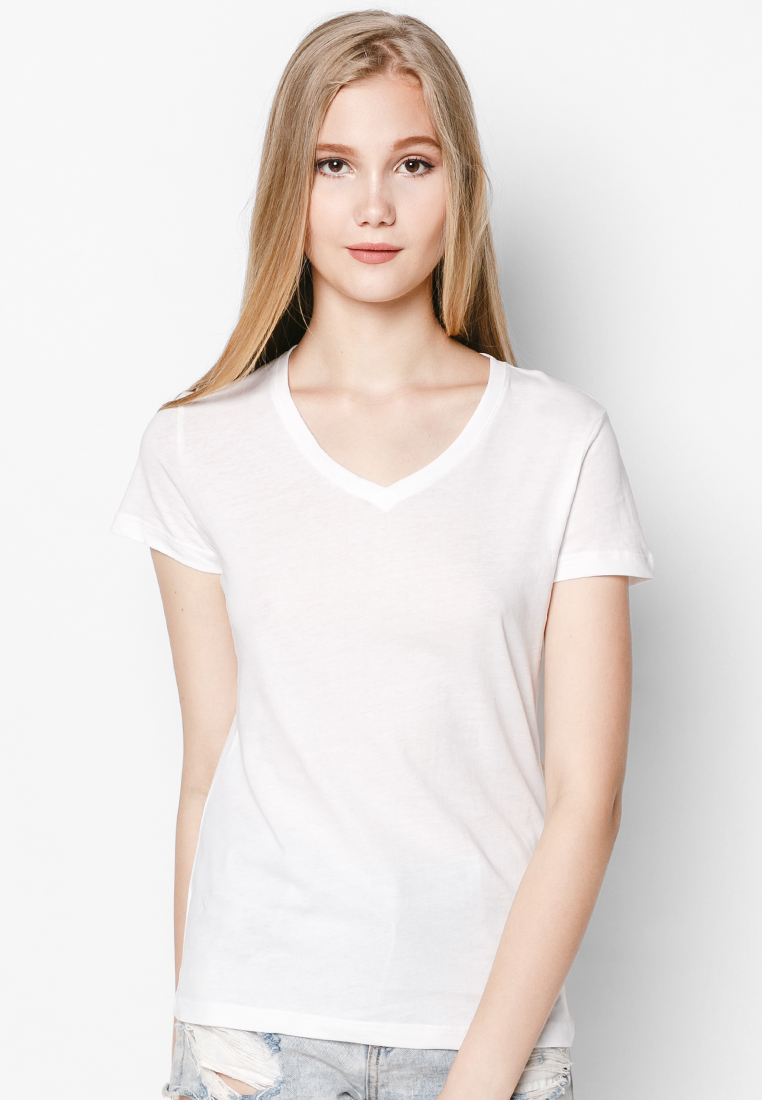 Áo thun trơn nữ cỗ tim cotton 100% màu trắng