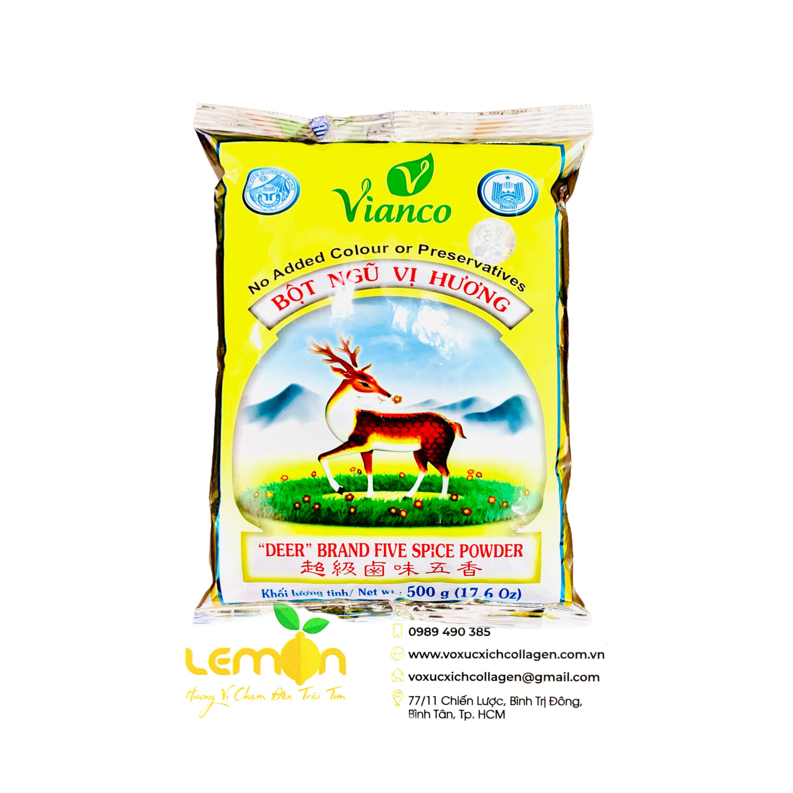 Bột Ngũ vị hương hiệu Con Nai - Ngũ vị hương gia vị Việt Ấn VIANCO (gói 500g)