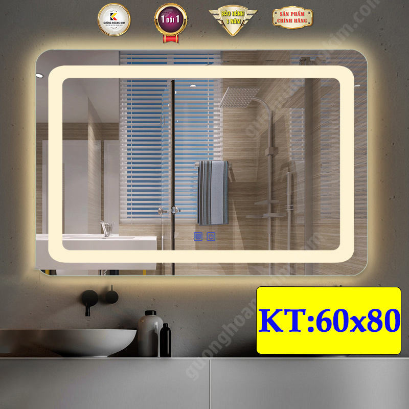 Gương phòng tắm đèn led hoàng kim kích thước 60x80cm tính năng cảm ứng thông minh - guonghoangkim