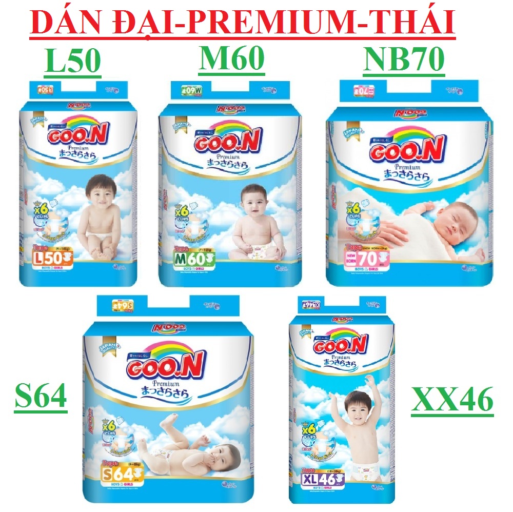 Bỉm - tã dán goon premium size nb 70- s64 -m60 - l50 - xl46