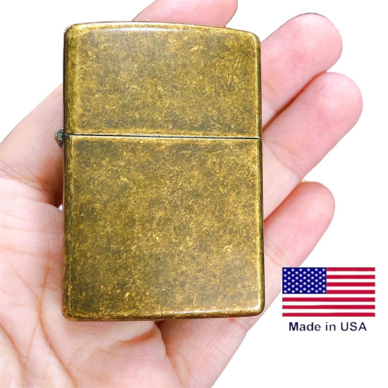 Bật lửa zippo mỹ antique brass mã 201fb màu vàng giả cổ, hàng chính hãng