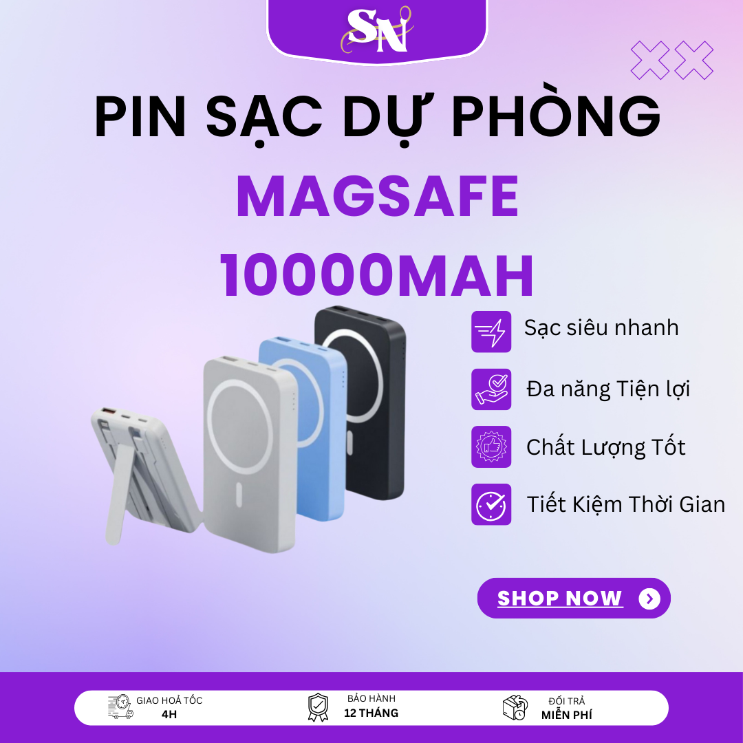 Sạc dự phòng magsafe 10000mah Pin sạc dự phòng không dây 10000mAh Sạc Dự Phòng Không Dây 10000mAh, Pin Dự Phòng Tích Hợp 2 Dây Sạc, Sạc Siêu Nhanh, Pin Lithium, Nam Châm Hít Siêu Chắc Chính Hãng Suno Top