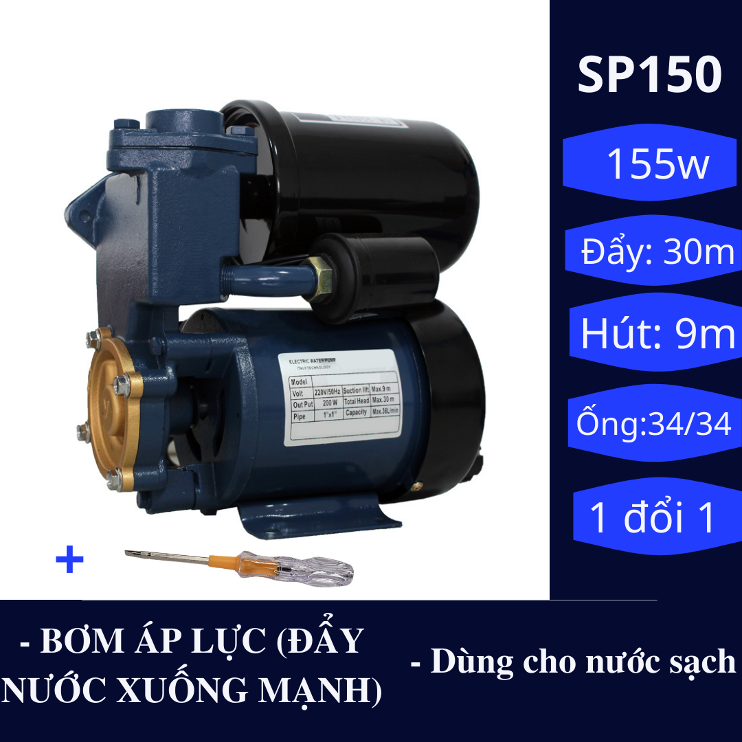 [FreeshipMAX] [1 ĐỔI 1 - 3 THÁNG] Máy bơm nước tăng áp lực 155w cho nước đẩy xuống mạnh hơn SP150, máy êm, bền