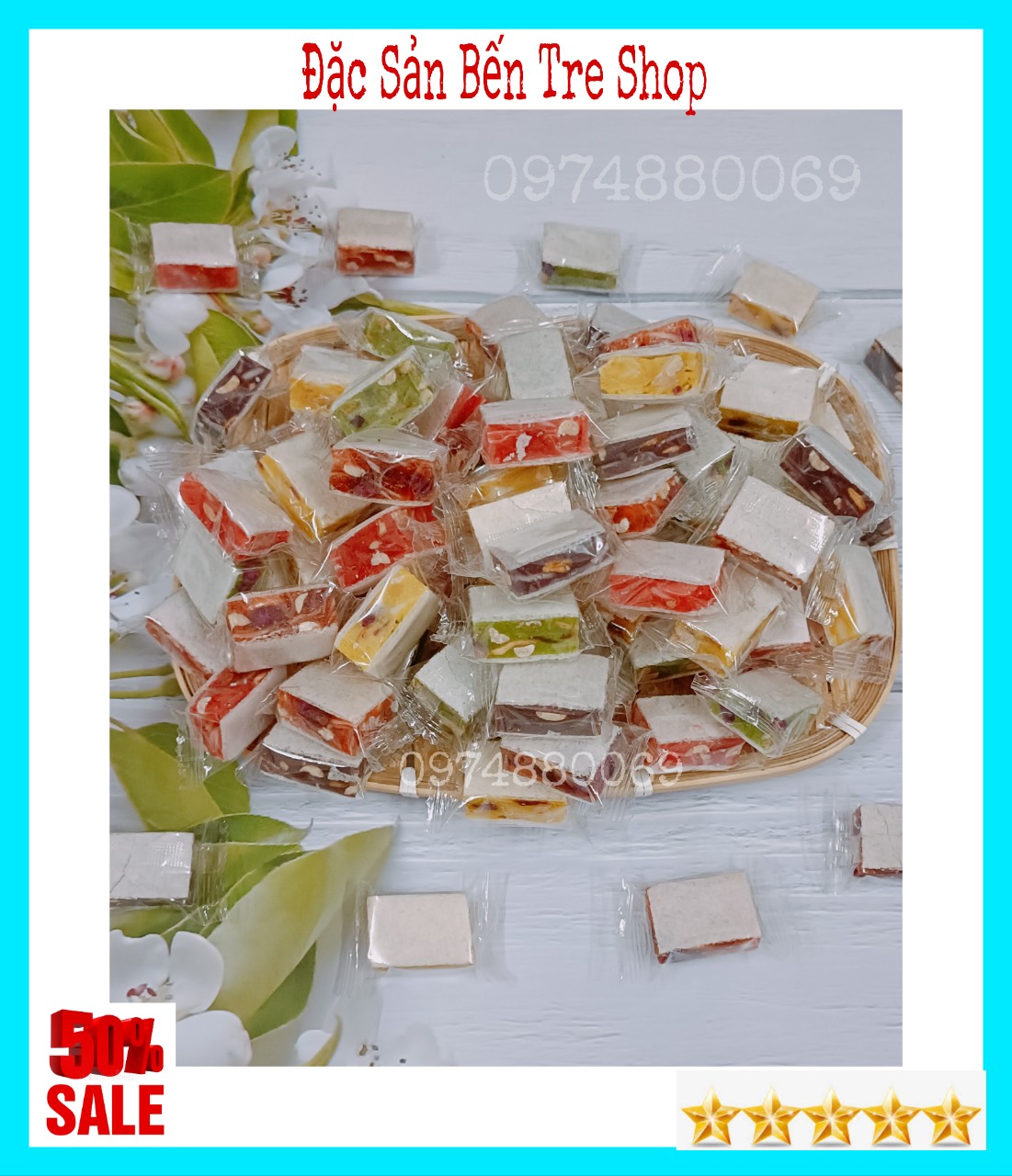 1kg kẹo dừa trái cây mix nhiều vị bến tre- đặc sản bến tre shop
