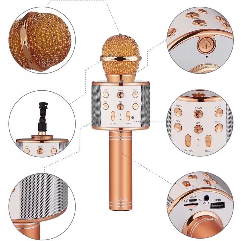 Mic Hát Karaoke Bluetooth Không Dây WS858 - Âm vang - Ấm - mic hát karaoke cầm tay mini - micro hát trên xe hơi - mic hát karaoke hay nhất hiện nay