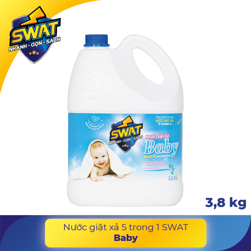 NƯỚC GIẶT XẢ SWAT SIÊU ĐẬM ĐẶC DỊU NHẸ CHO BABY 5 IN 1 CAN 3,8KG
