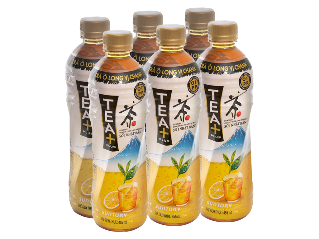LỐC 6 CHAI TRÀ OLONG TEA PLUS VỊ CHANH 455ML