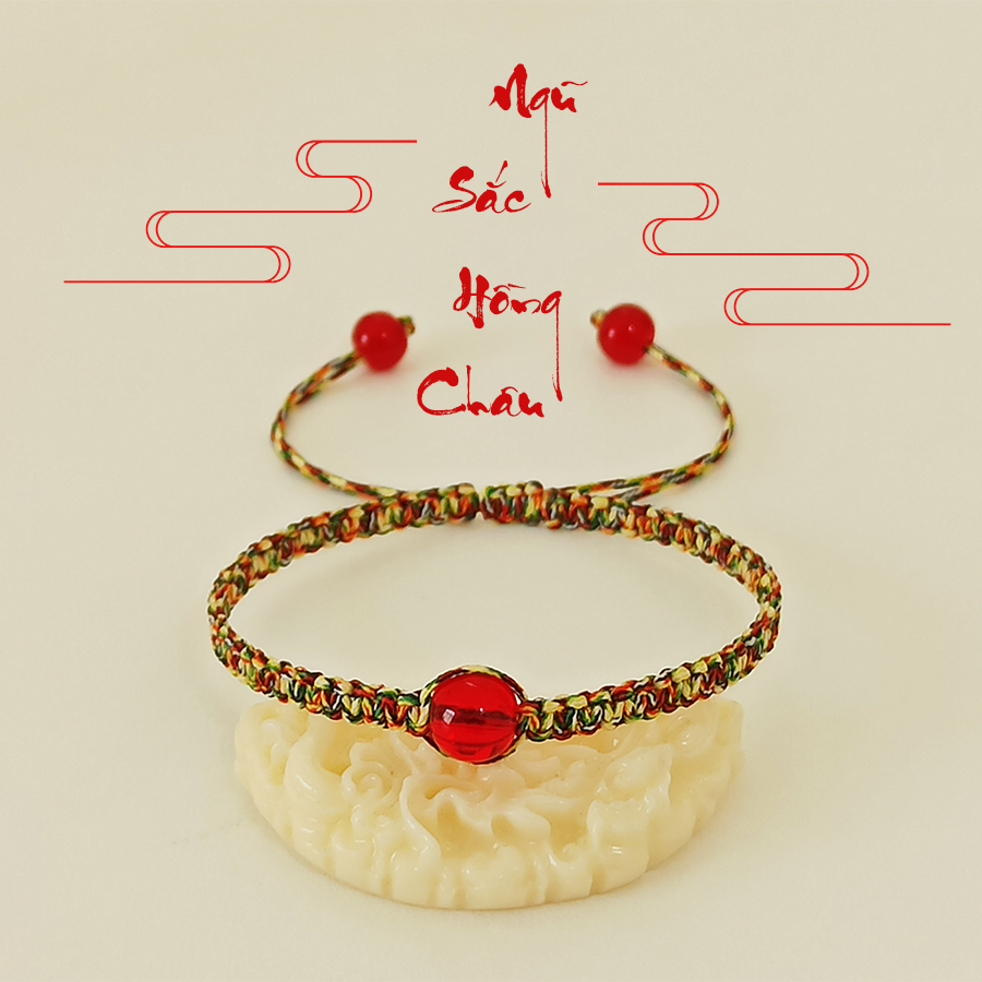 Vòng tay handmade diy dây ngũ sắc may mắn "ngũ sắc hồng châu"
