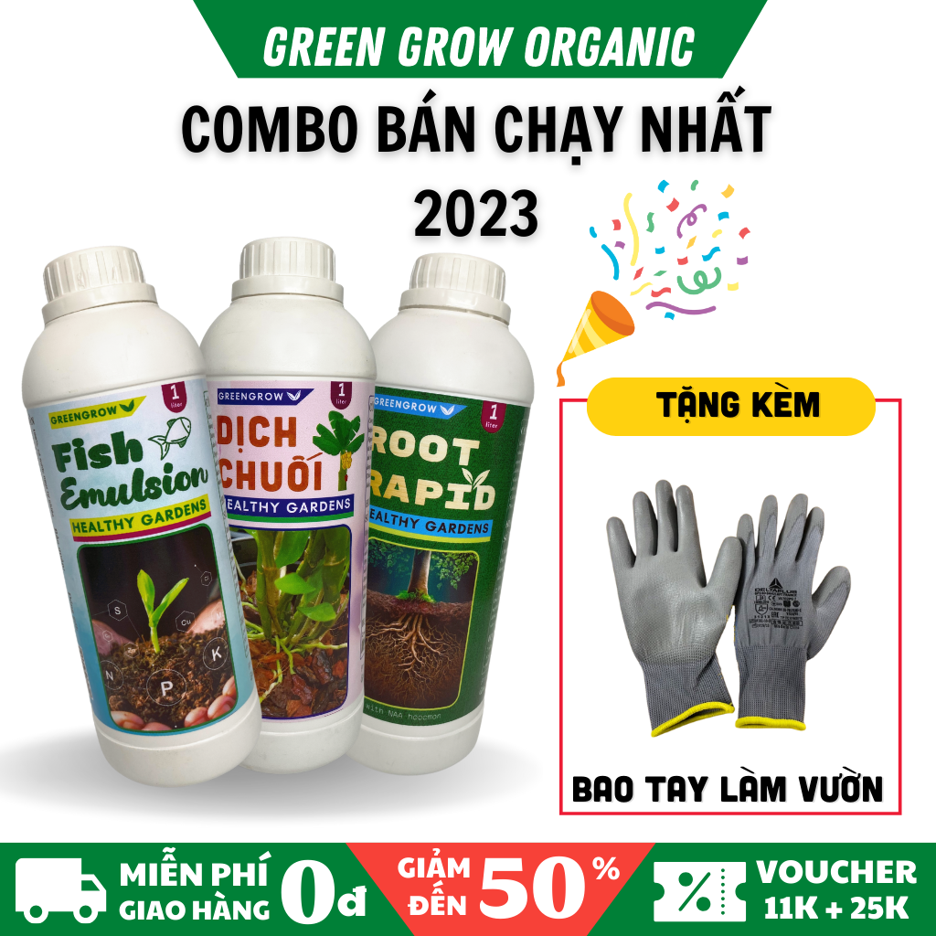 Combo phân vi sinh Đạm cá, Dịch chuối trứng, kích rễ Root Rapid Green Grow Organic, phân bón hữu cơ vi sinh lên men cùng humic, trichoderma, emuvid, mật rỉ đường, giúp kích thích ra rễ, nuôi chồi đẻ nhánh, kích hoa đồng loạt