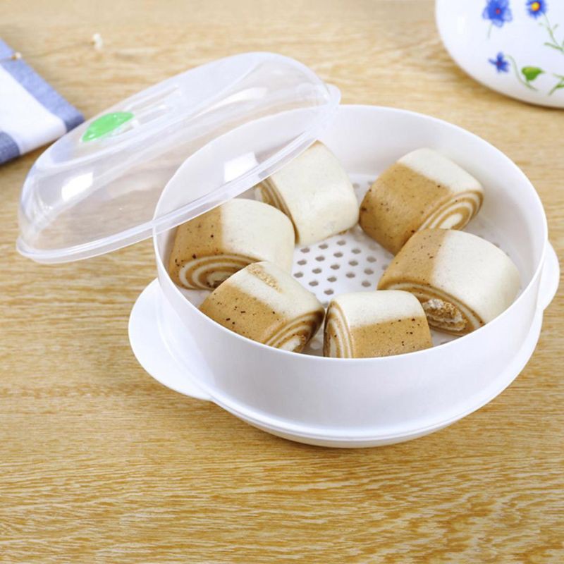 Dụng cụ hấp đồ ăn chuyên dụng cho lò vi sóng bảo quản tủ lạnh - xửng hấp hình tròn dùng trong lò vi sóng - xửng hấp 1 / 2 tầng thân thiện với môi trường tiện dụng cho lò vi sóng